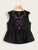 Ruffle Trim Embroidery Print Peplum Top