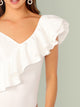 Exaggerated Ruffle Asymmetrical Neck Bodysuit