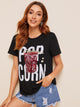 Letter Print Sequin Popcorn T-shirt