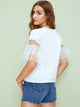Eyes and Eyelash Print Mesh Insert Sleeve Top