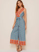 Aztec Print Wide Leg Belted Jumpsuit