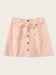 Eyelet Embroidered Button Belted Skirt