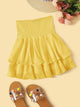 Solid Shirred Waist Layered Ruffle Skirt