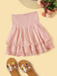 Solid Shirred Waist Layered Ruffle Skirt