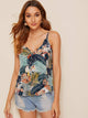 Double V-neck Tropical Print Cami Top