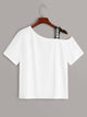 Figure Print Ribbon Asymmetrical Neck Tee