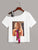 Figure Print Ribbon Asymmetrical Neck Tee