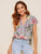 V Neck Striped & Floral Print Top