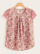 Contrast Lace Cuff Floral Print Blouse