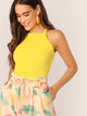 Solid Rib-knit Halter Top