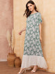 Tropical Print Batwing Sleeve Ruffle Hem Dress