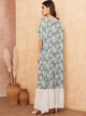 Tropical Print Batwing Sleeve Ruffle Hem Dress