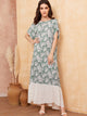 Tropical Print Batwing Sleeve Ruffle Hem Dress