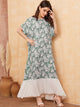 Tropical Print Batwing Sleeve Ruffle Hem Dress
