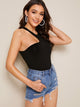 Solid Asymmetrical Neck Fitted Bodysuit