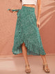 Knot Side Ruffle Trim Dalmatian Print Wrap Skirt