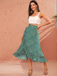 Knot Side Ruffle Trim Dalmatian Print Wrap Skirt