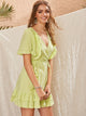 Ruffle Trim Backless Tie Back Belted Dress