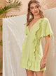 Ruffle Trim Backless Tie Back Belted Dress