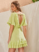 Ruffle Trim Backless Tie Back Belted Dress