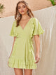 Ruffle Trim Backless Tie Back Belted Dress