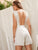 Ruffle Trim Backless Eyelet Embroidered Belted Romper