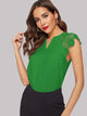 V Cut Neck Guipure Lace Raglan Sleeve Blouse
