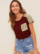 Contrast Sequins Pocket Tee