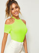 Neon Lime Cold Shoulder Form Fitting Tee