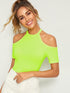 Neon Lime Cold Shoulder Form Fitting Tee