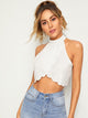 Asymmetrical Wrap Scallop Hem Crop Halter Top