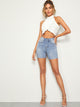 Asymmetrical Wrap Scallop Hem Crop Halter Top