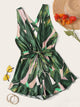 Crisscross Tie Back Tassel Drawstring Tropical Romper