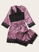 Floral Lace Satin Lingerie Set With Robe