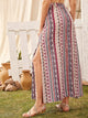 Tribal Print Split Thigh Fringe Detail Skirt