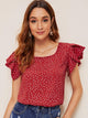Butterfly Sleeve Polka Dot Blouse