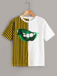 Contrast Lip Sequin Striped Panel Tee