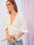 Plunging Neck Drawstring Waist Lace Insert Peplum Top