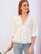 Plunging Neck Drawstring Waist Lace Insert Peplum Top
