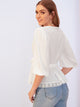 Plunging Neck Drawstring Waist Lace Insert Peplum Top