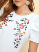 Keyhole Back Puff Sleeve Embroidery Floral Top