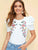 Keyhole Back Puff Sleeve Embroidery Floral Top