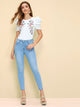 Keyhole Back Puff Sleeve Embroidery Floral Top