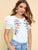 Keyhole Back Puff Sleeve Embroidery Floral Top