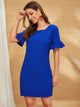Solid Flounce Sleeve Zipper Back Scallop Dress