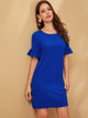 Solid Flounce Sleeve Zipper Back Scallop Dress
