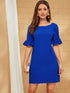 Solid Flounce Sleeve Zipper Back Scallop Dress