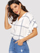 V-neck Striped Flounce Sleeve Blouse
