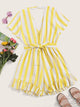 Striped Ruffle Trim Self Tie Romper