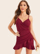 Solid Surplice Front Ruffle Hem Cami Dress